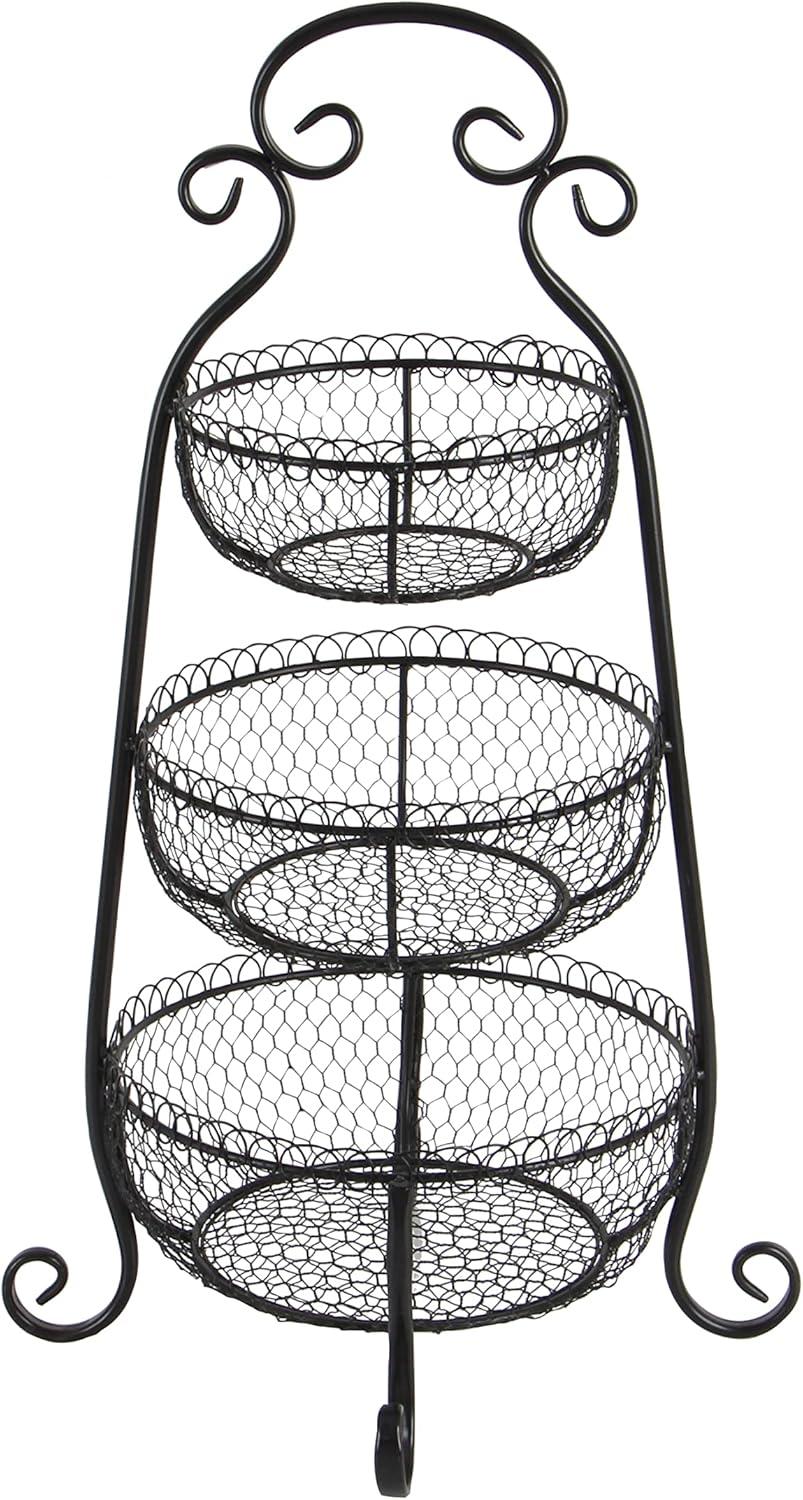 Black Matte Metal 3-Tier Round Rack