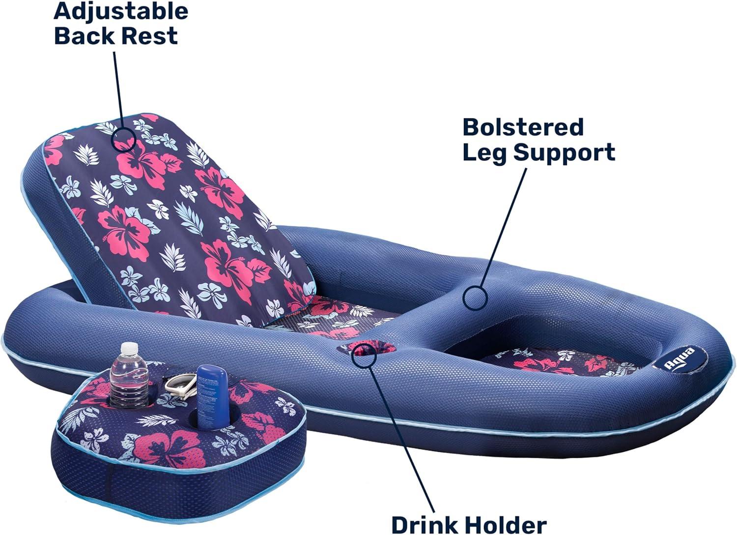 Aqua Leisure Campania Convertible 2 in 1 Pool Float Lounge/Caddy, Navy Hibiscus