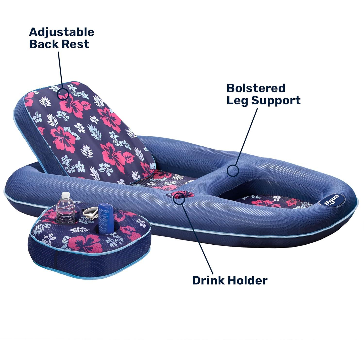 Aqua Leisure Campania Convertible 2 in 1 Pool Float Lounge/Caddy, Navy Hibiscus