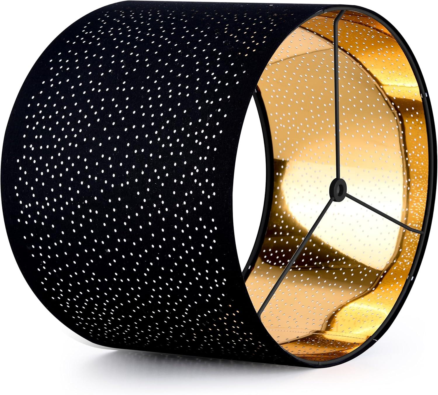 GO&SO Black Lamp Shades Set of 2, Drum Lampshades with Laser Drilling Design, Medium Lampshade 13" Top x 13" Bottom x 10" High, Lamp Shade For Tablelamp,Floor Lamps,Wall Hanging, Assembly Required