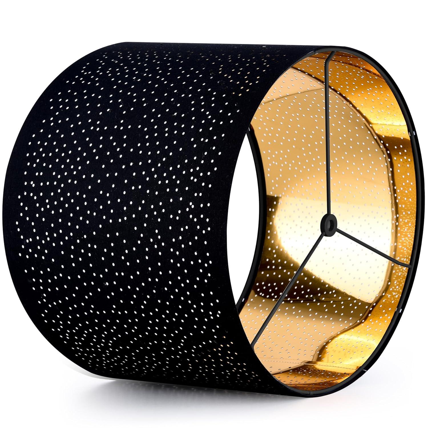 GO&SO Black Lamp Shades Set of 2, Drum Lampshades with Laser Drilling Design, Medium Lampshade 13" Top x 13" Bottom x 10" High, Lamp Shade For Tablelamp,Floor Lamps,Wall Hanging, Assembly Required