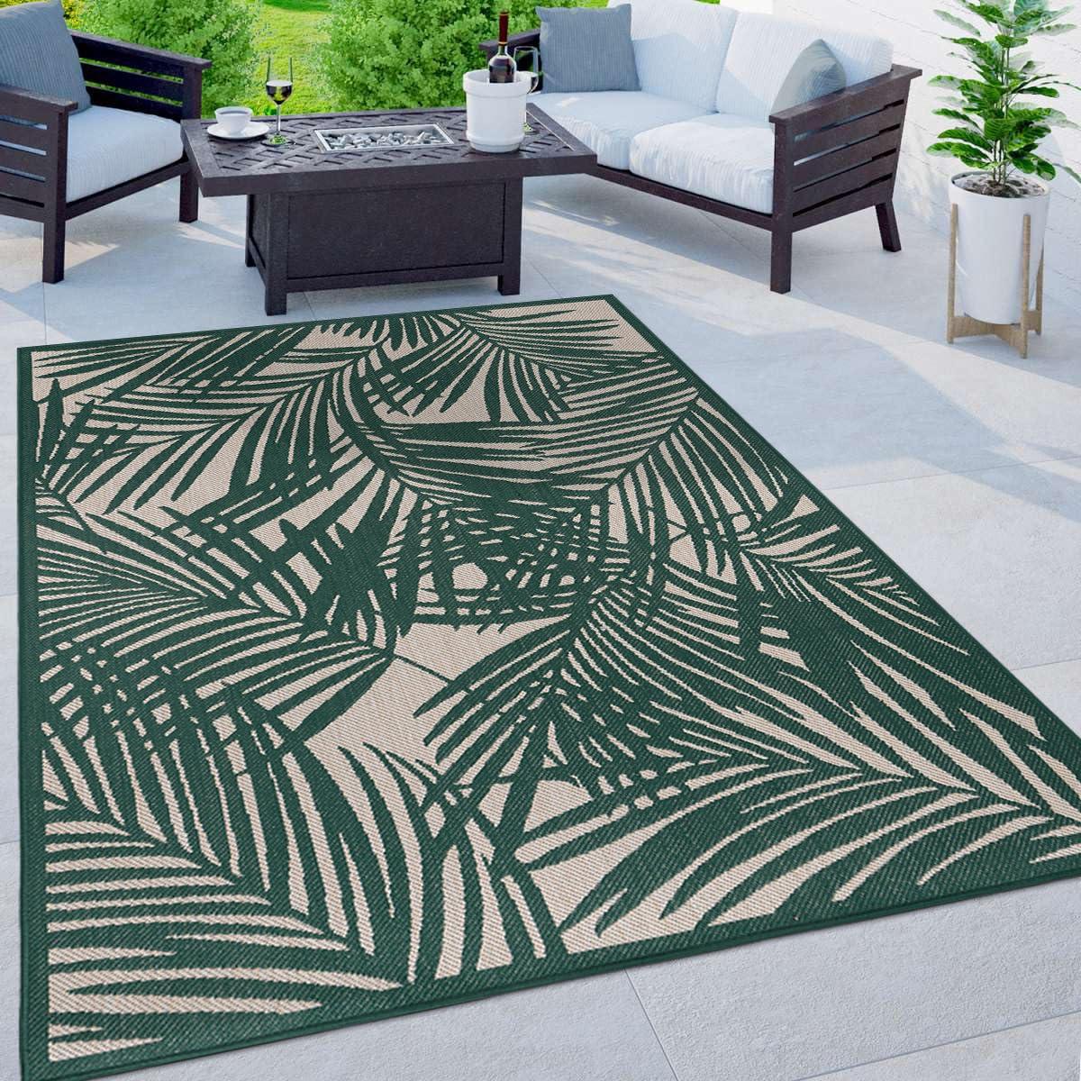 World Rug Gallery Contemporary Palm Leaf Textured Flat Weave Indoor/Outdoor Area Rug - GREEN 7'10"X10'
