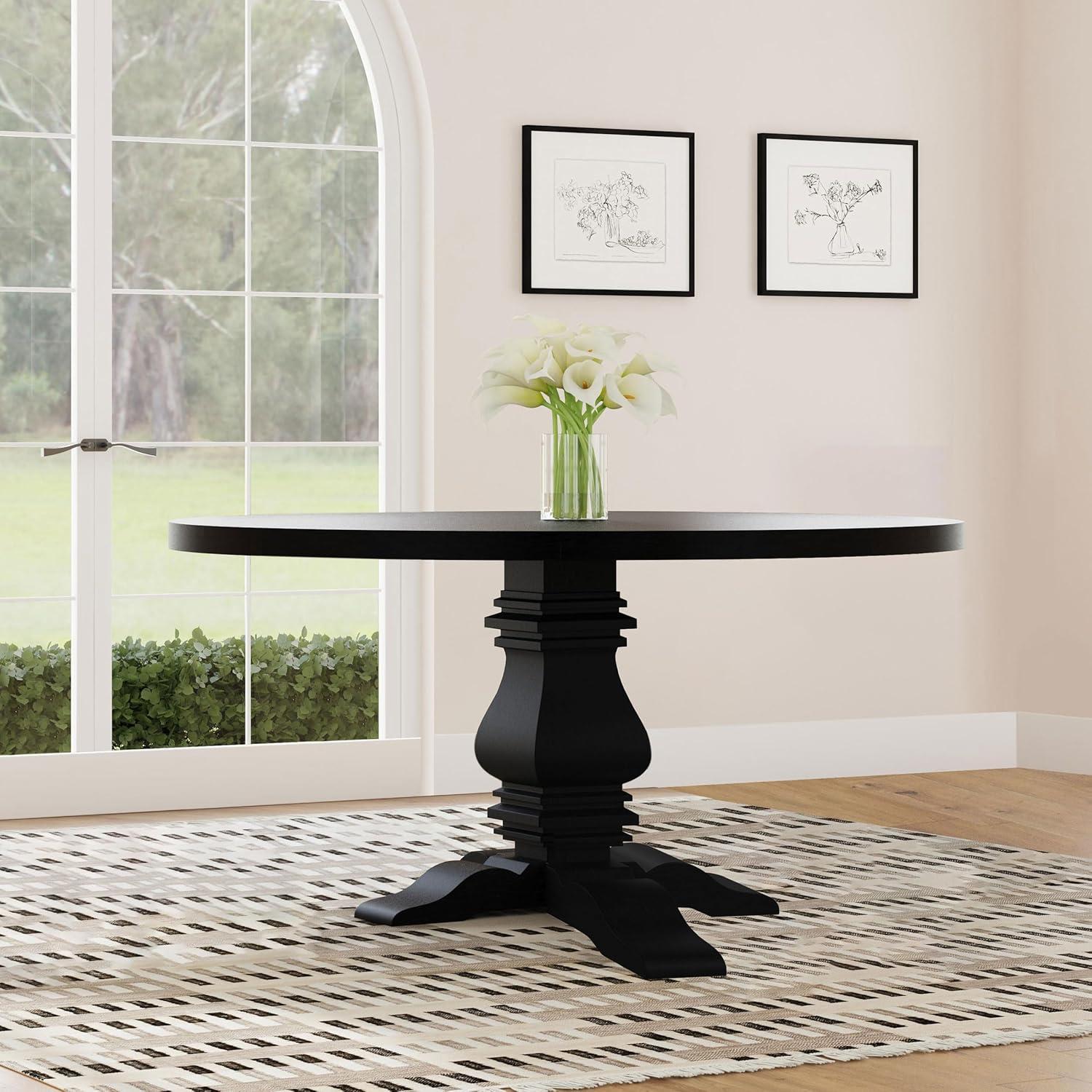 Coaster Florence Wood Round 60-inch Pedestal Base Dining Table Black