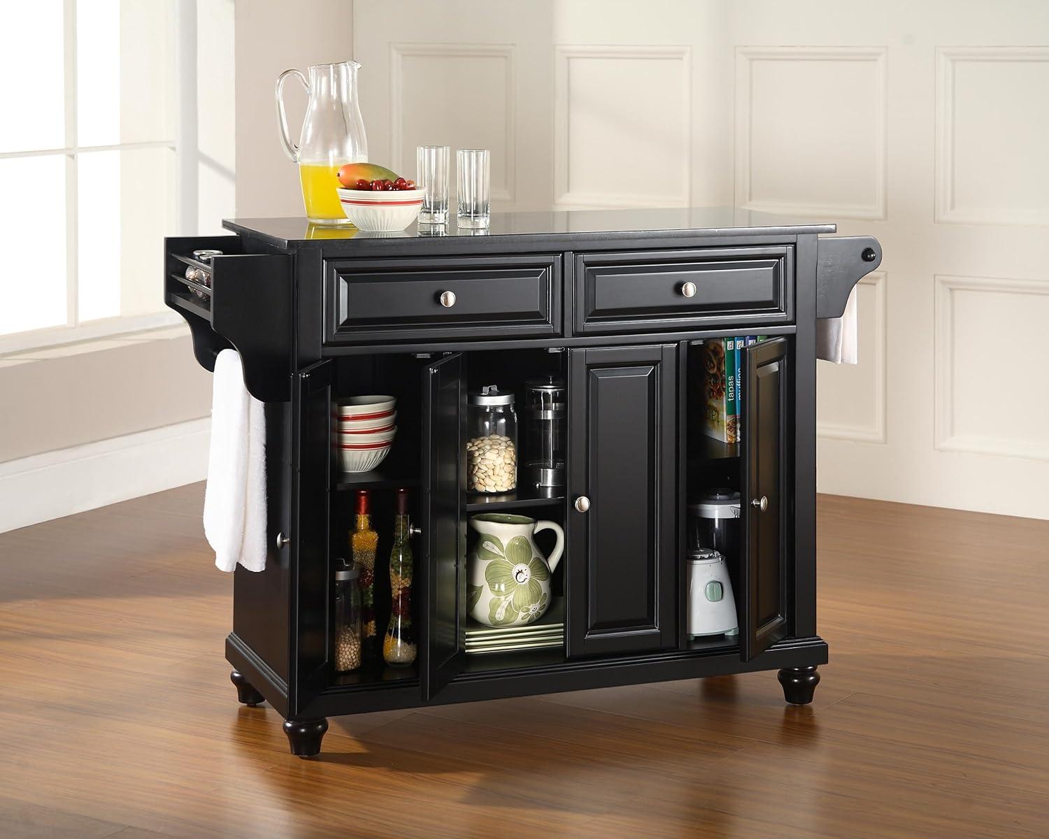 Cambridge Black Granite Top Full Size Kitchen Island/Cart Mahogany - Crosley: With Cabinets, Spice Rack, Towel Holder