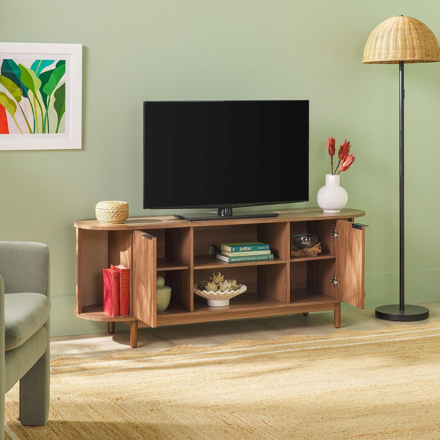 Walker Edison Modern Reeded 60” TV Stand with Open Storage - Mocha