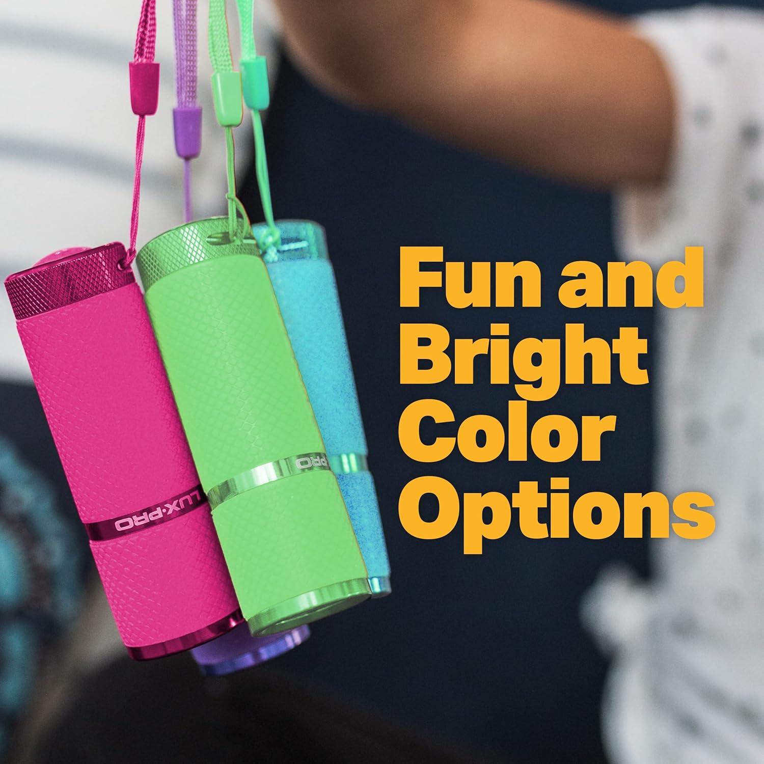 LUXPRO Bright 40 Lumen Gels LED Flashlight - Features Fun Colors and Glow-in-the-Dark Rubber Grip With a Matching Wrist Lanyard - Batteries Included - Pack of 3 - Pink, Green, Teal