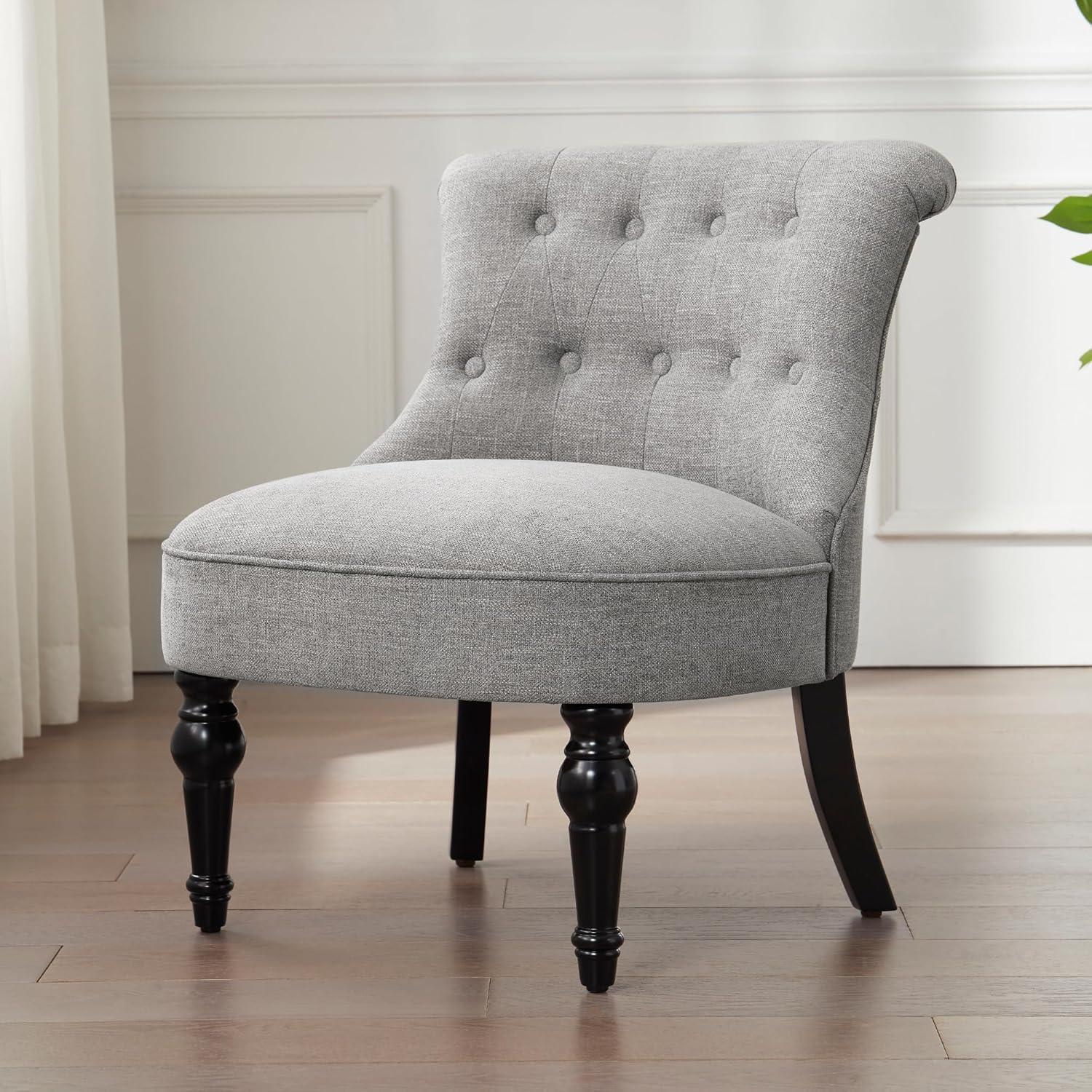 Gray Tufted Armless Accent Chair with Wood Legs