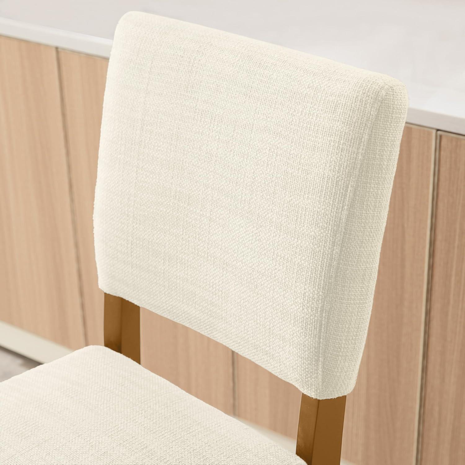 Brax Bar Height 28-inches Stool Natural White Sand, with Upholstered Back and Wood Base - 2-Pack