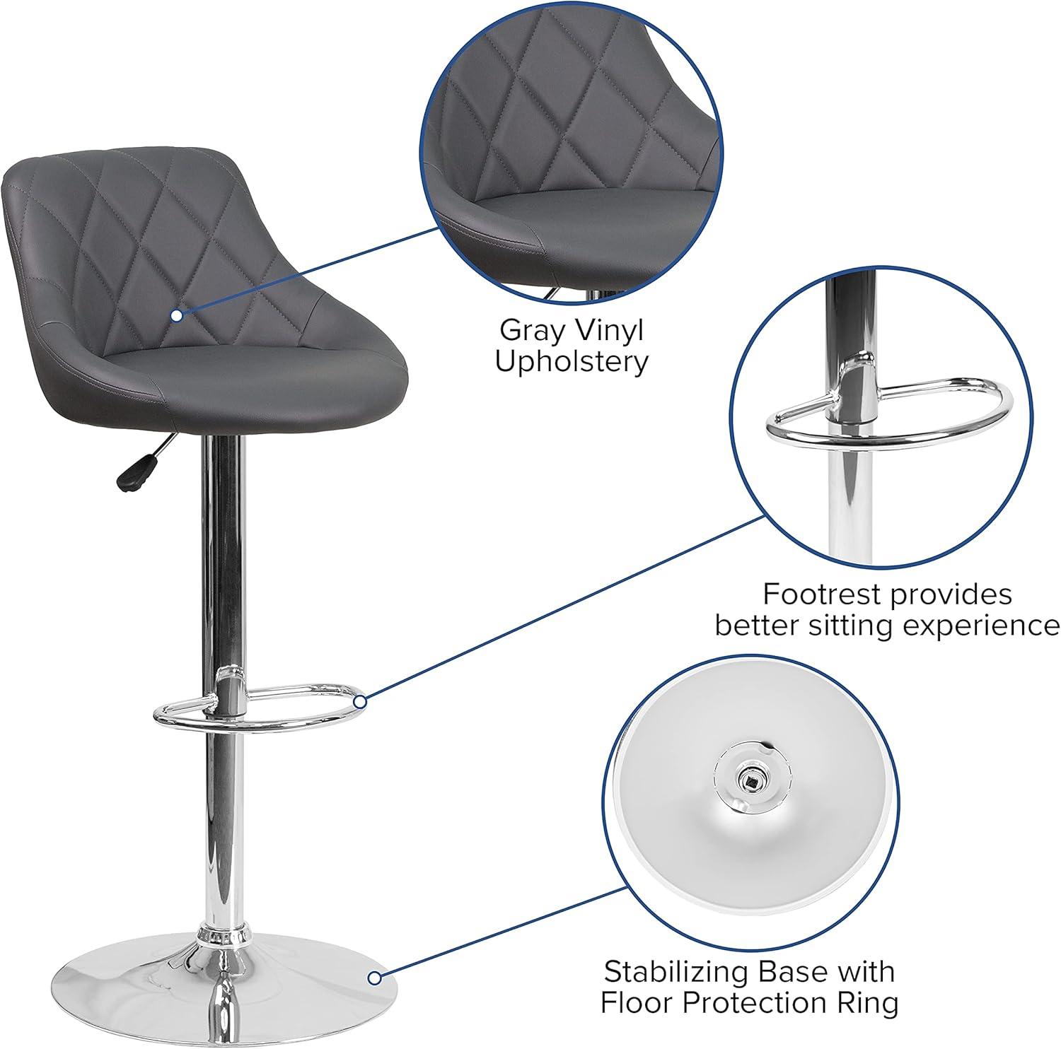 Flash Furniture Contemporary Vinyl Bucket Seat Adjustable Height Barstool with Diamond Pattern Back and Chrome Base