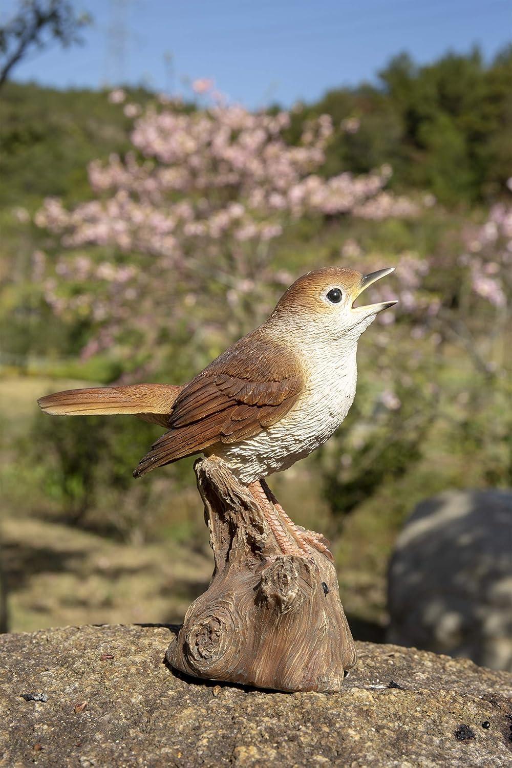 Hi-Line Gift Ltd. Motion Activated Singing Nightingale Standing on Stump