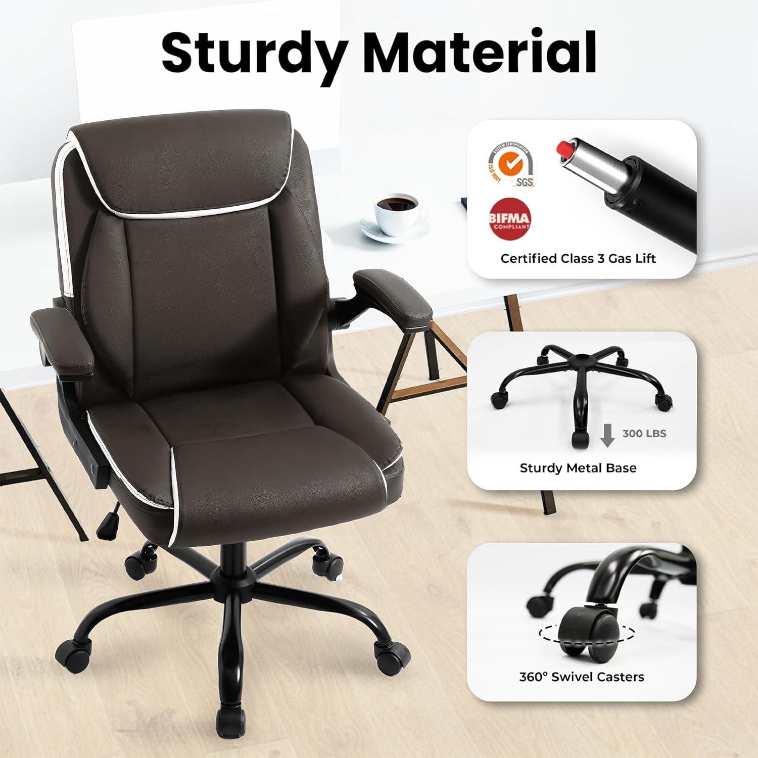 Brown PU Leather Ergonomic Office Chair with Flip-up Arms