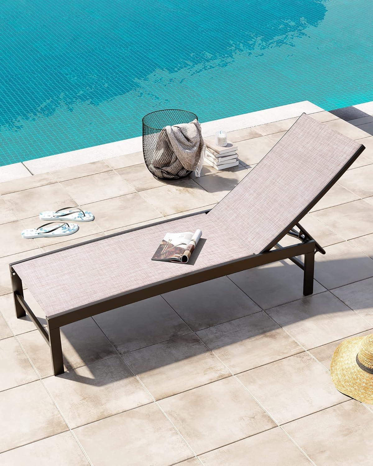 Outdoor Five Position Adjustable Chaise Lounge Chair Beige - Crestlive Products