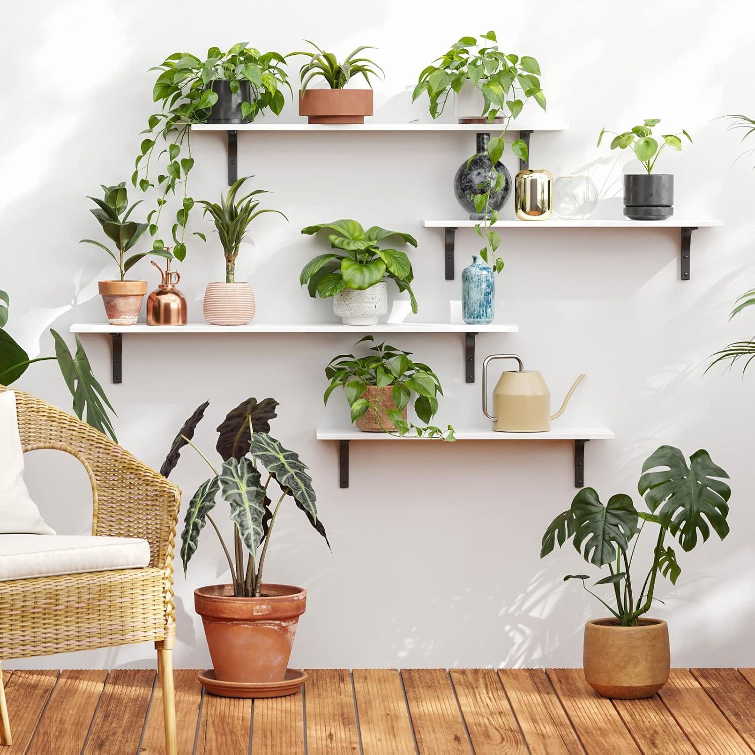 DINZI LVJ Long Wall Shelves, 23.6 Inch Wall Mounted Shelves Set of 2, Easy-to-Install, Wall Storage Ledges with Sturdy Metal Brackets for Living Room, Bathroom, Bedroom, Kitchen, White
