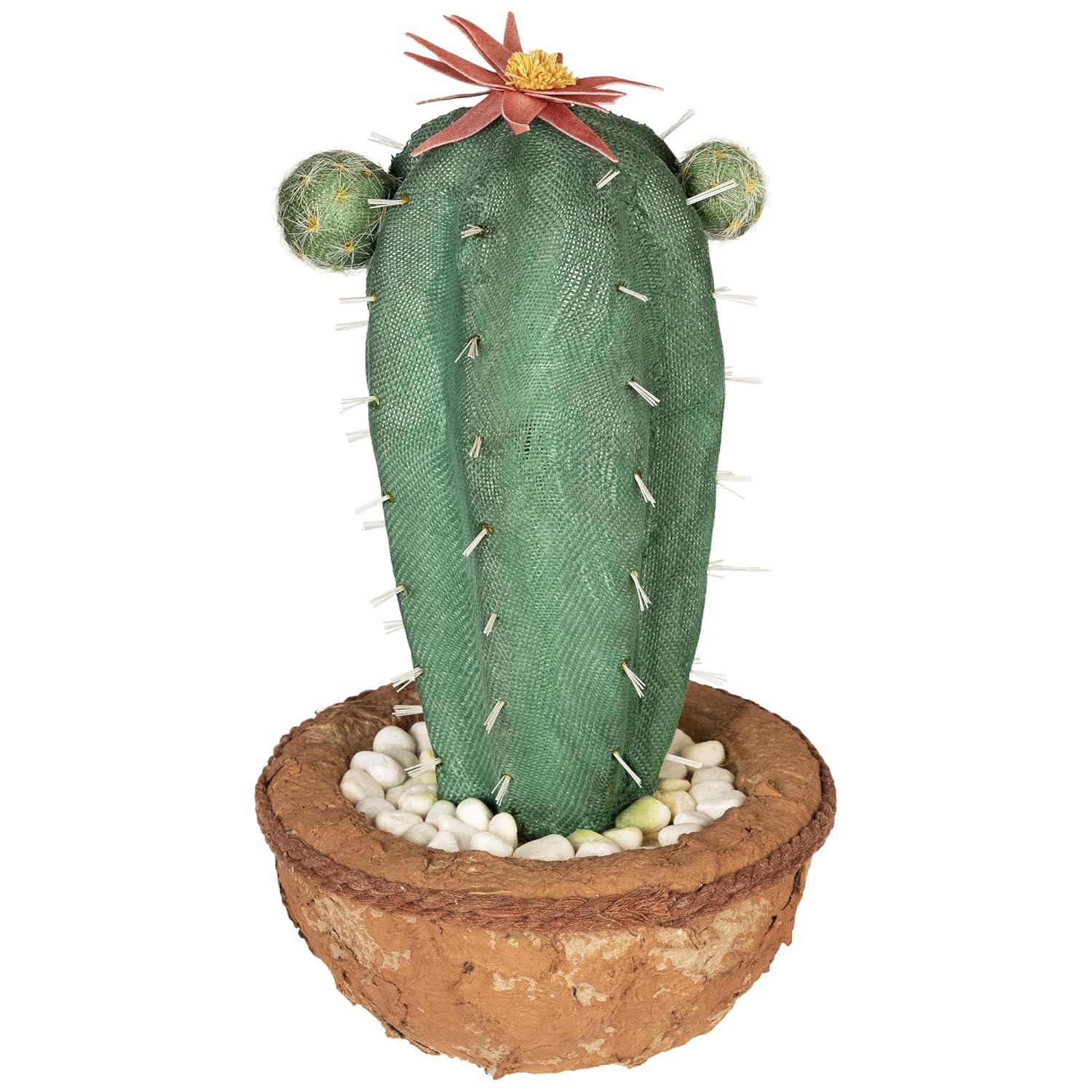 Northlight Seasonal 13.75" Potted Green and Brown Artificial Cactus Plant with Flowers