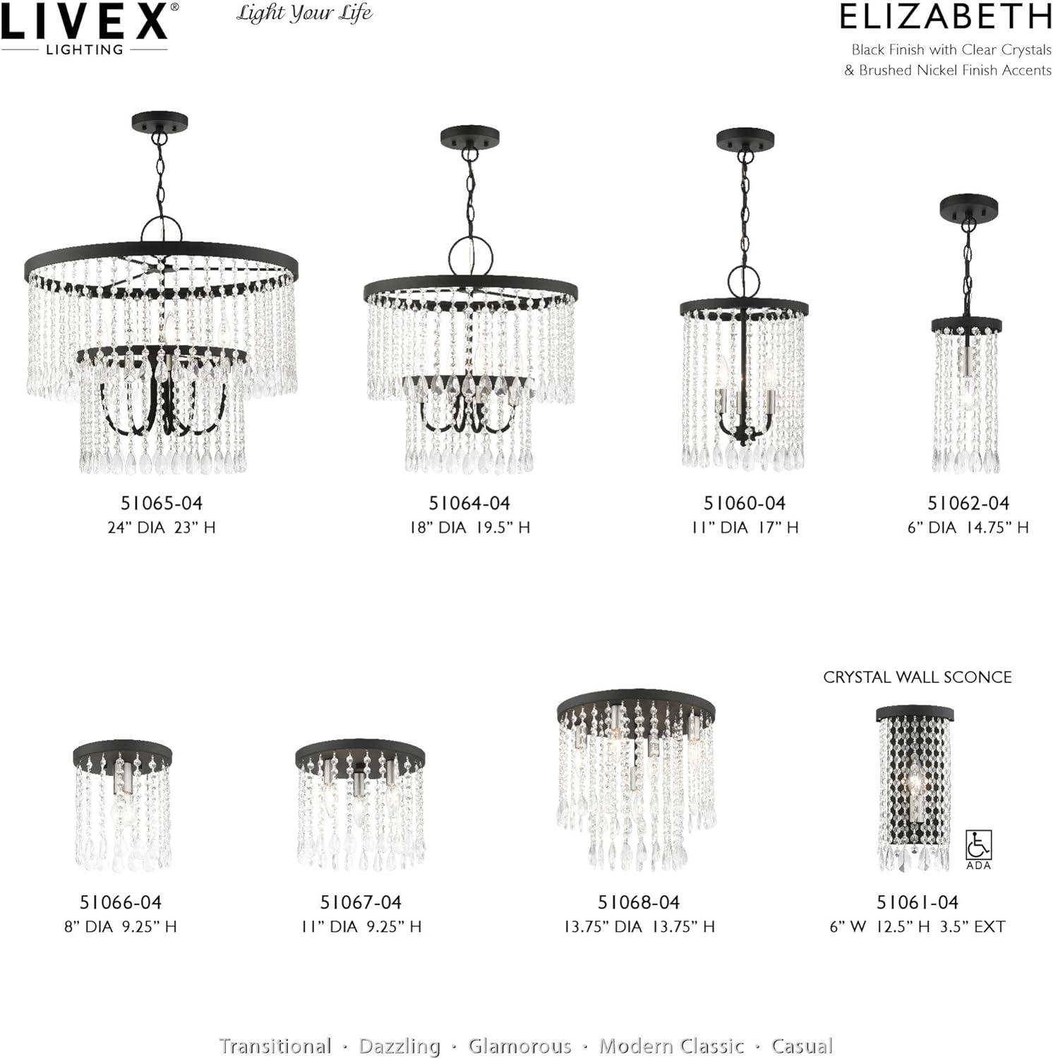 Elegant Elizabeth Crystal and Nickel 5-Light Chandelier