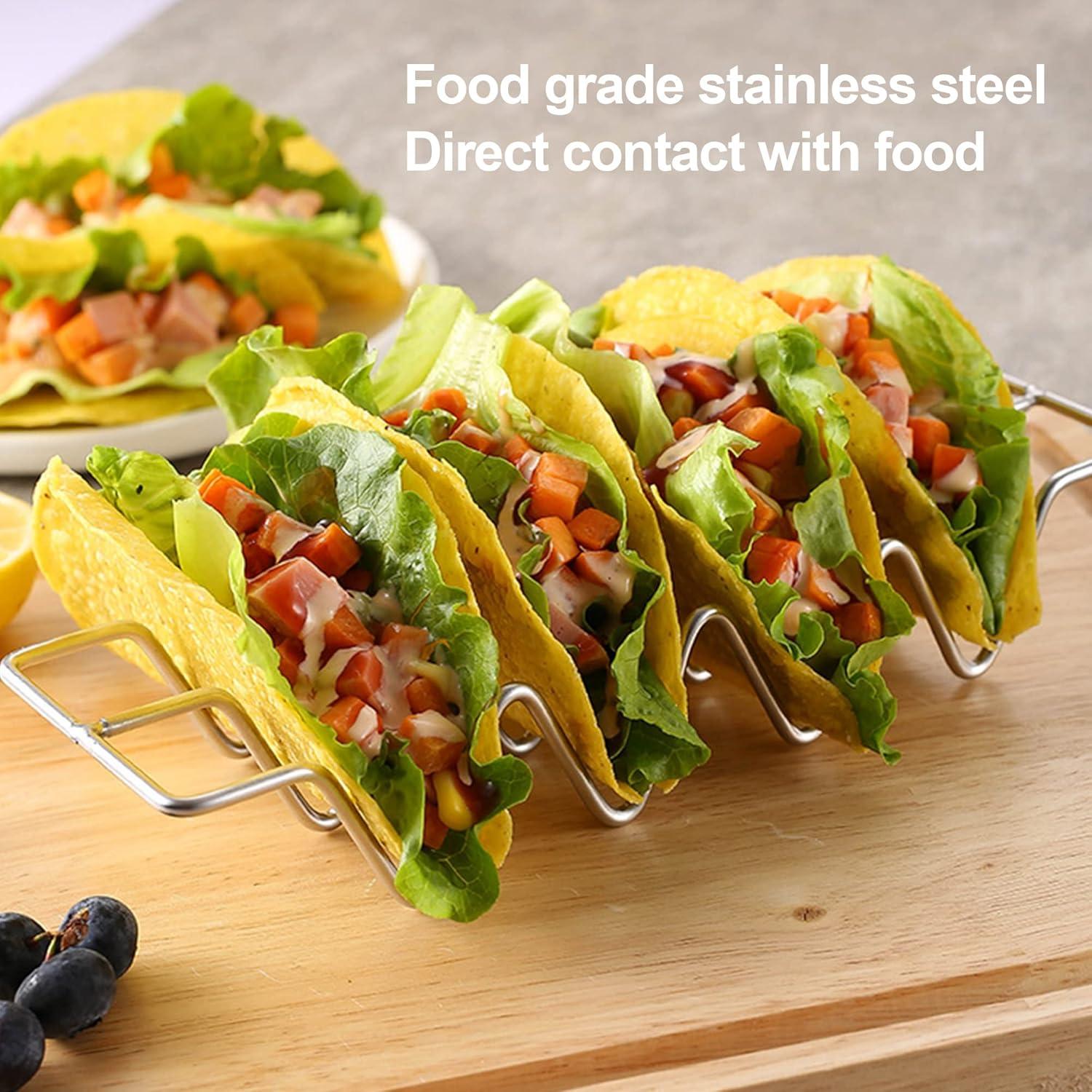 Stainless Steel Burrito Rack,3 PCS Stackable Taco Bracket Plate,Household Easy to Clean Taco Rack,Metal Tortilla Serving Tray,Desktop Taco Holder for Party