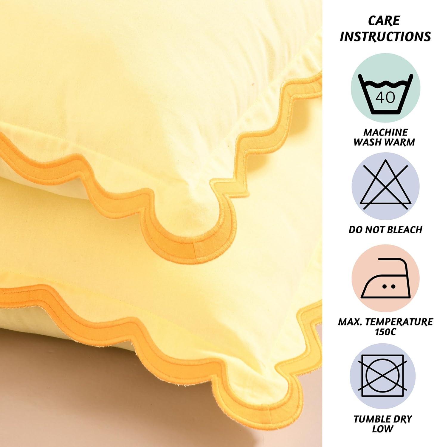 Folkulture Throw Pillow Cover Scallop Embroidery Oasis Set of 2 (18 x 18 Inch) - Lemon Zest