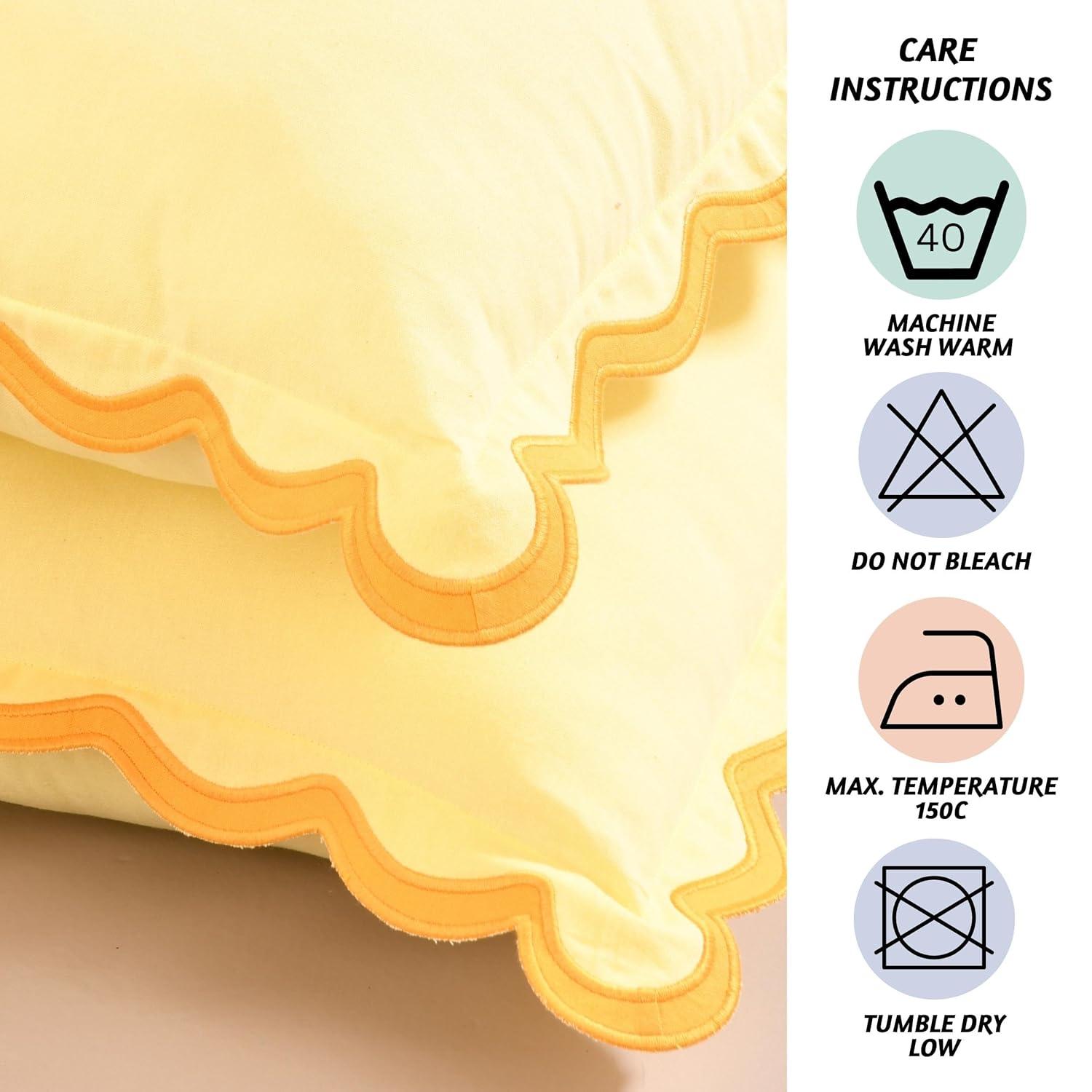 Folkulture Throw Pillow Cover Scallop Embroidery Oasis Set of 2 (18 x 18 Inch) - Lemon Zest