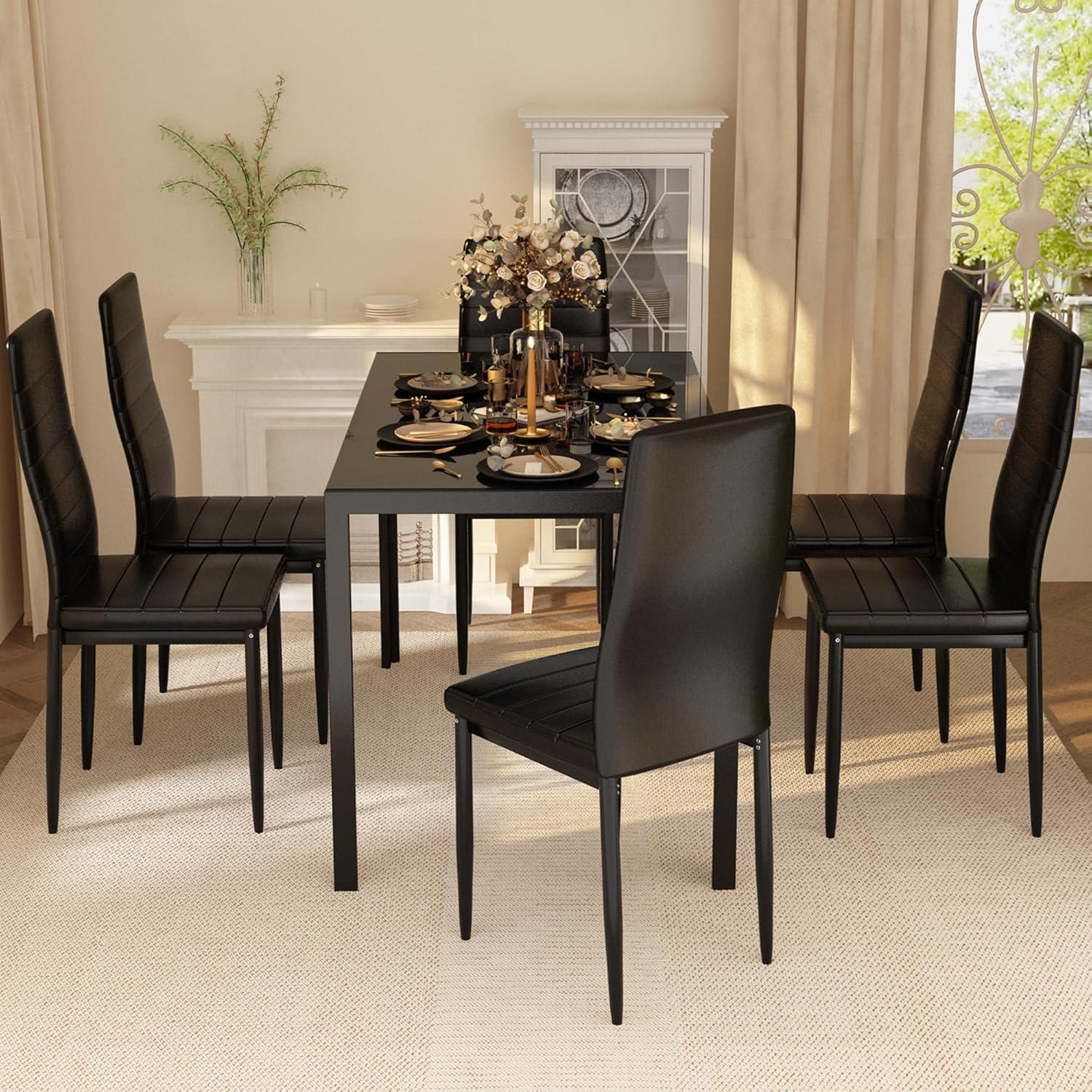 Best Choice Products 7-Piece Kitchen Dining Table Set w/ Glass Tabletop, 6 Faux Leather Chairs