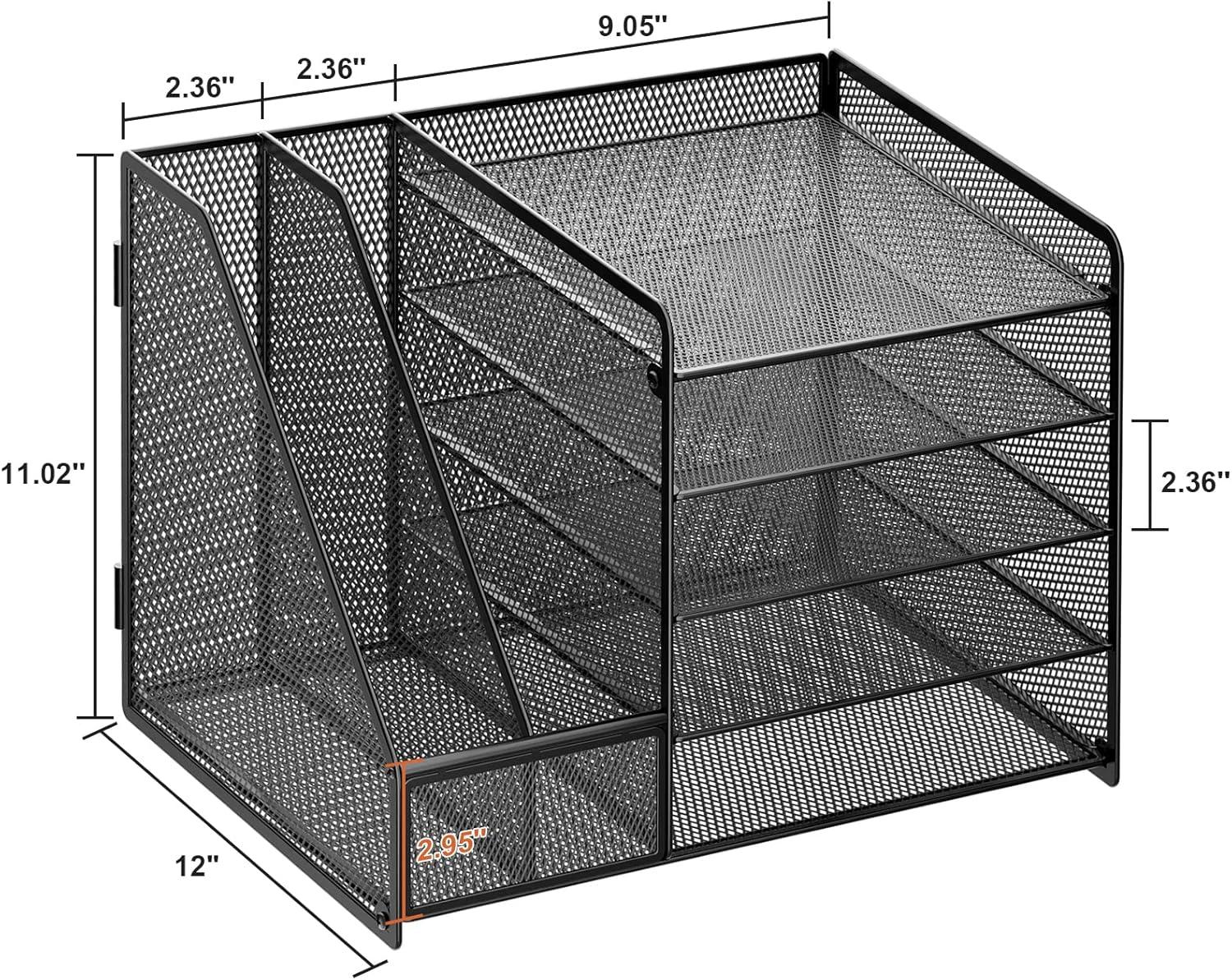 Marbrasse Desk Organizer with File Holder, 5-Tier Paper Letter Tray Organizer, Mesh Desk Organizers and Accessories with Magazine Holder, Desktop Organizer and Storage for Office Supplies