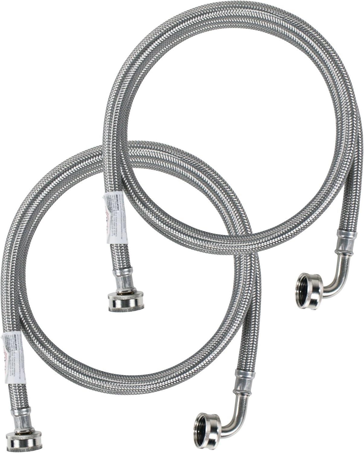 4-Foot Stainless Steel Braided Washing Machine Hoses with Elbow