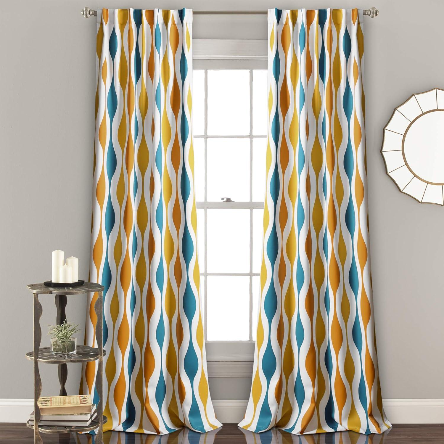 Turquoise and Orange Polyester Blackout Curtain Panels, 52" x 84"