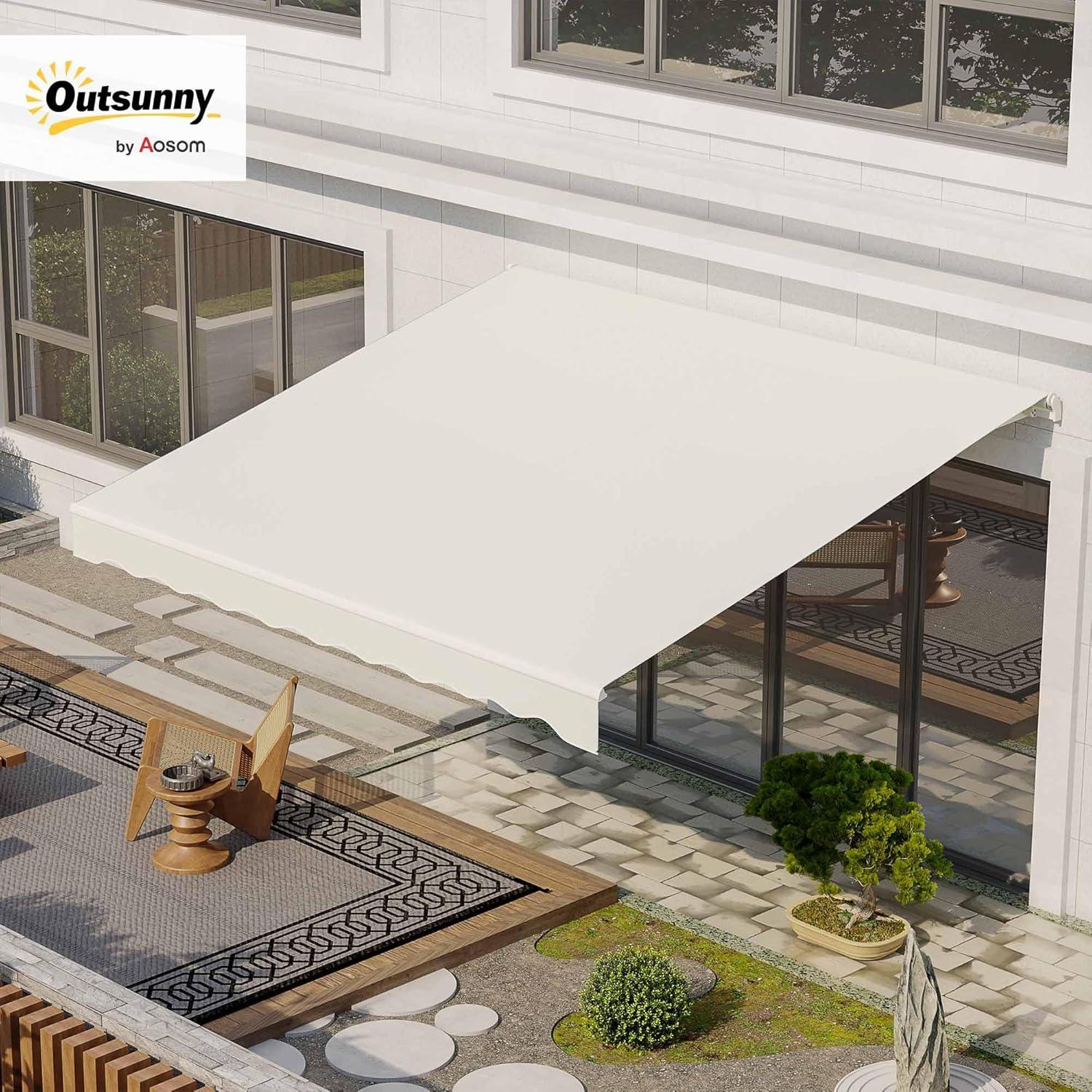 Outsunny 59'' Polyester Cream Cover Motorized Retractable Patio Awning