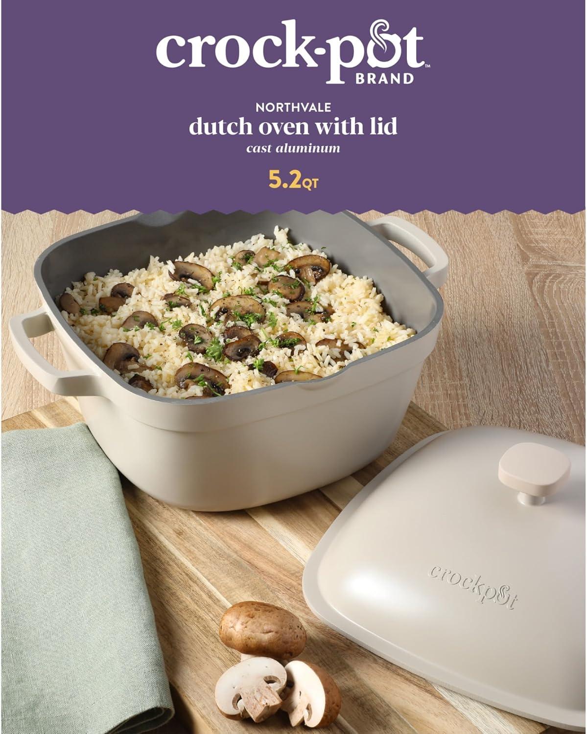 Crock-pot Crock-Pot Northvale Cast Aluminum Lightweight Durable 5.2 Quart Heavy Duty Dutch Oven Pot With Lid, Oven Safe, Dual Handles