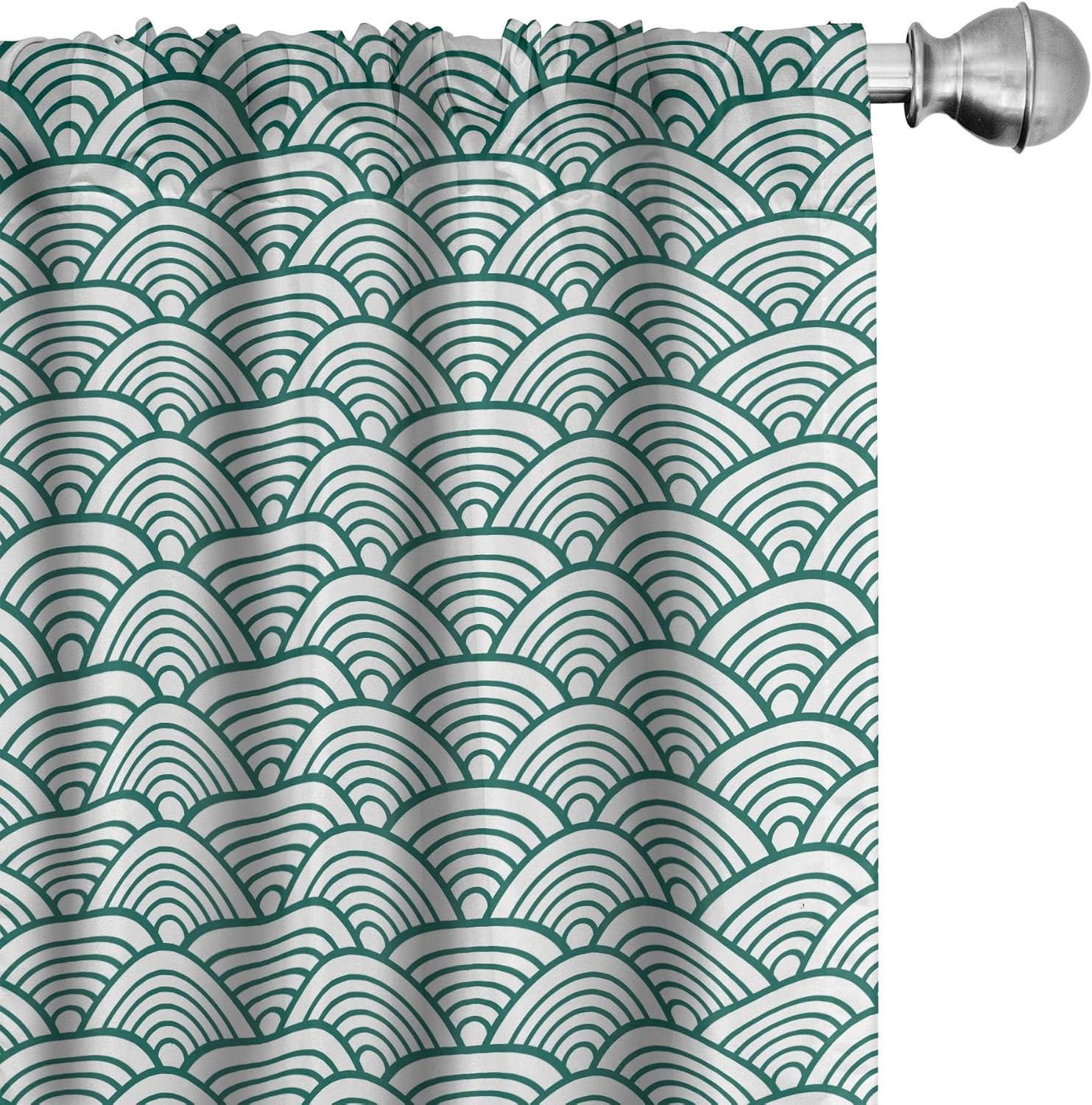 Jade Green and White Polyester Light-Filtering Curtain Set