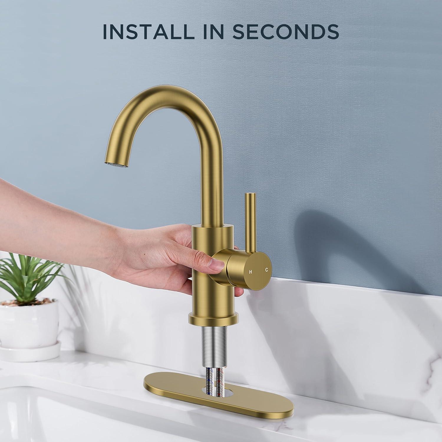 Single Handle Stainless Steel Bar Faucet With Supply Lines And Deckplate