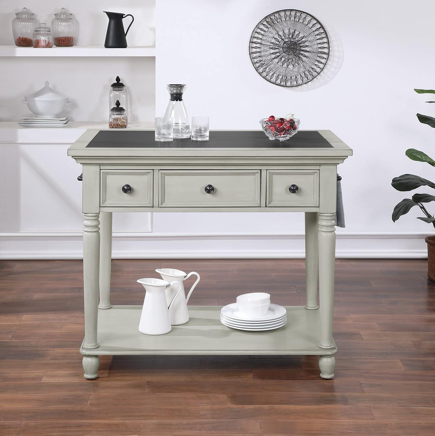 Antique White Engineered Wood Kitchen Island with Composite Concrete Top