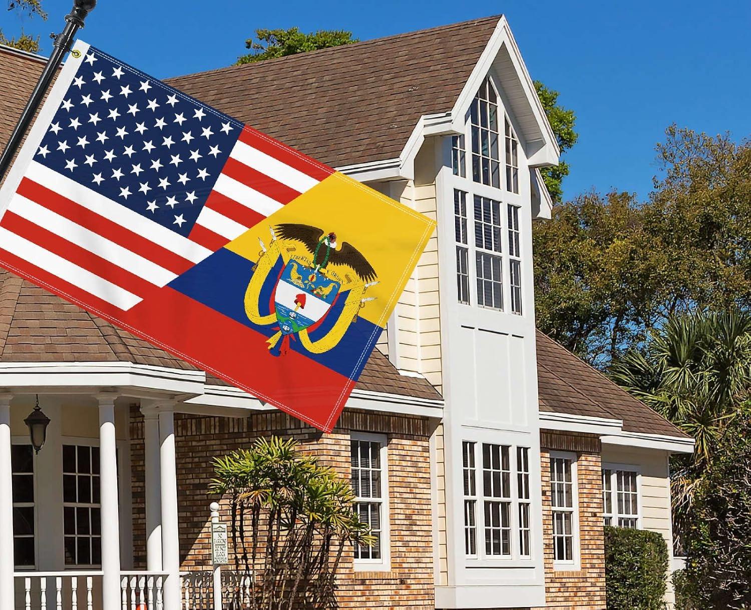 3×5 FT Colombia USA Flag, Large 150D America Colombian Outdoor Banner,Double Side Printing Decor For Patio Garden With Brass Gromment