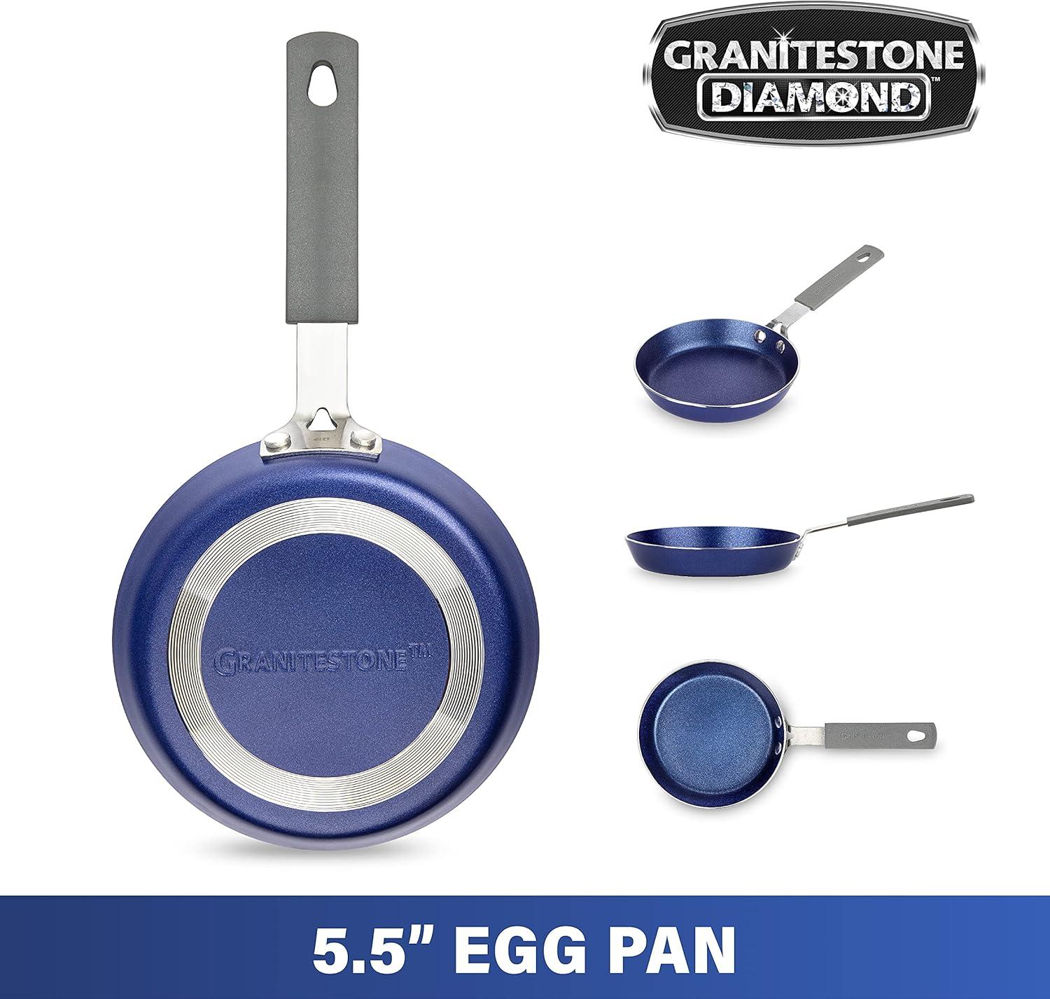 Granitestone Blue 5.5'' Nonstick Egg Pan with Rubber Grip Handle