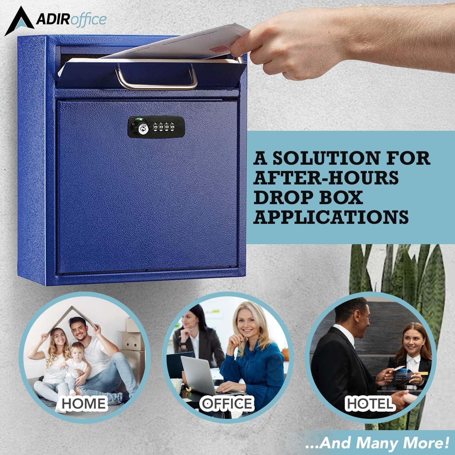 Medium Blue Steel Wall Mount Lockable Mailbox