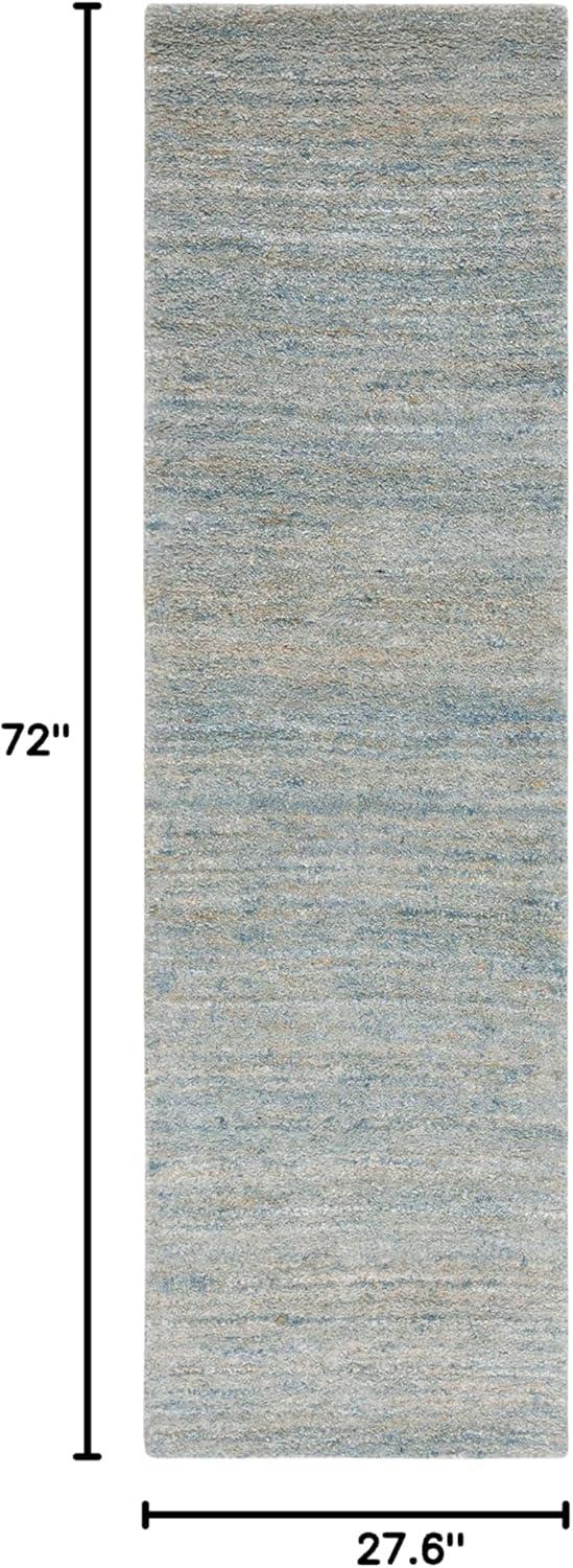 SAFAVIEH Himalaya Flanagan Solid Runner Rug, Blue/Olive, 2'3" x 6'