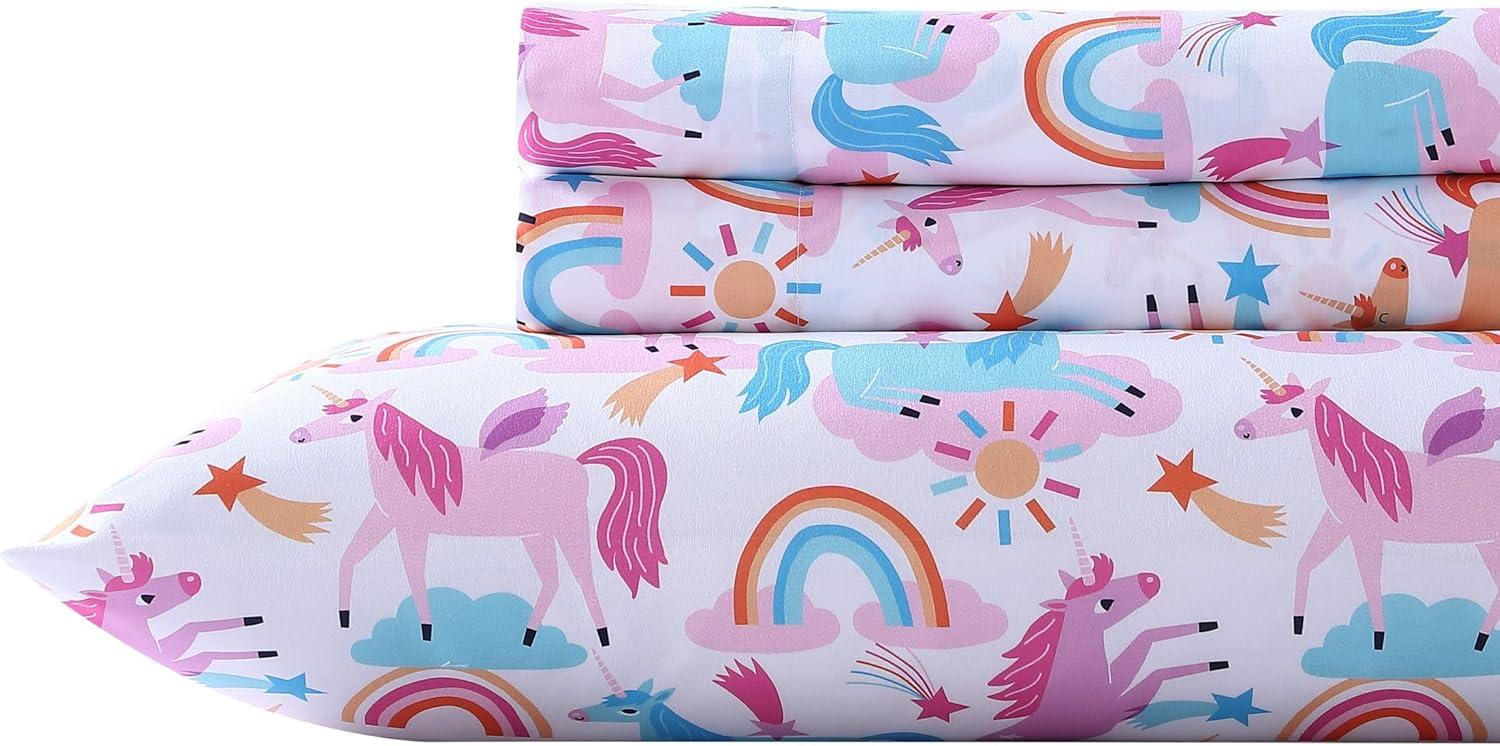 Poppy & Fritz Unicorn Microfiber Pink 3 Piece Sheet Set-Twin