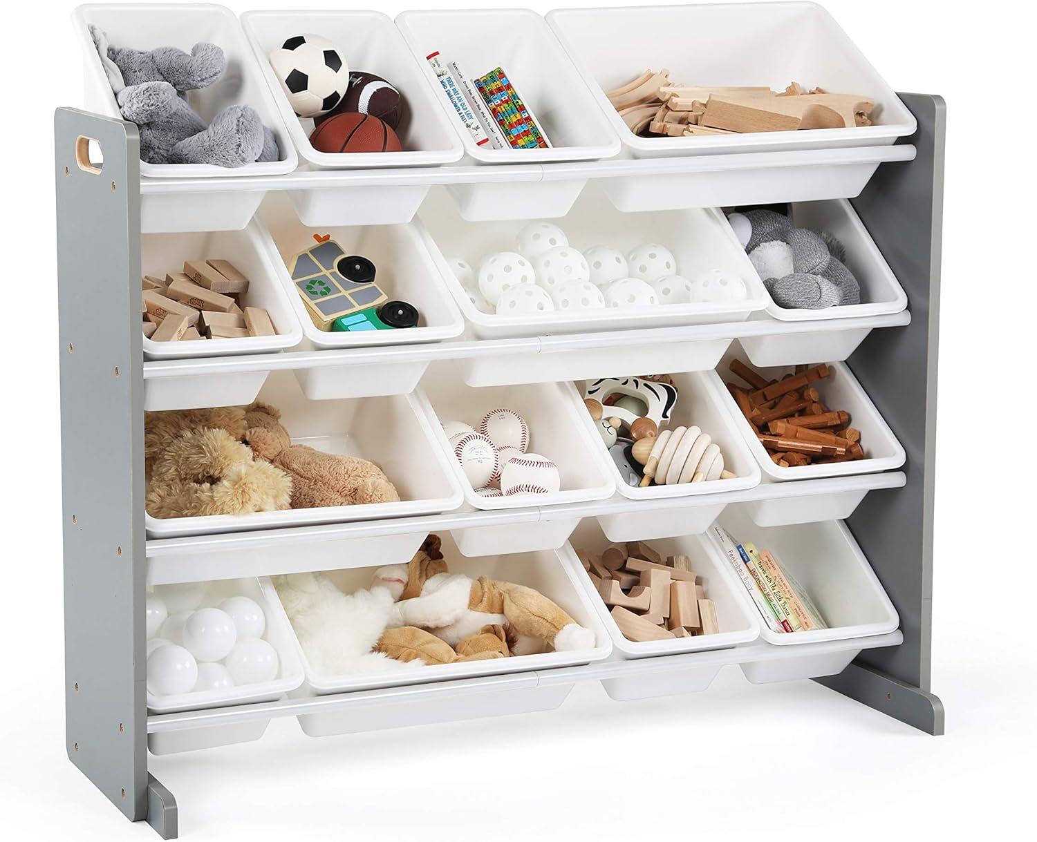 Humble Crew Inspire Supersized Toy Storage Organizer with 16 Plastic Storage Bins, Grey/White