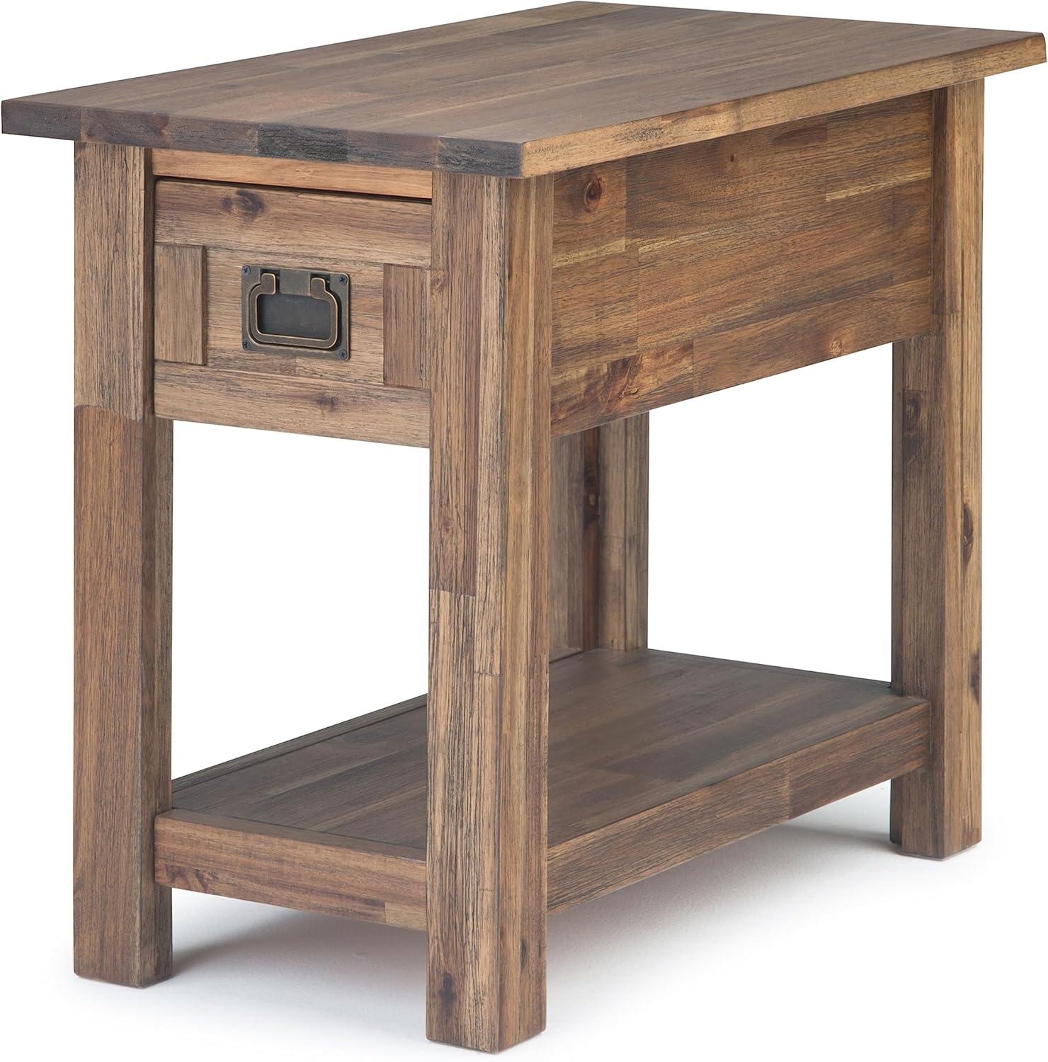 Simpli Home Monroe SOLID ACACIA WOOD 14 " Rectangle Rustic Narrow Side Table in Rustic Natural Aged Brown