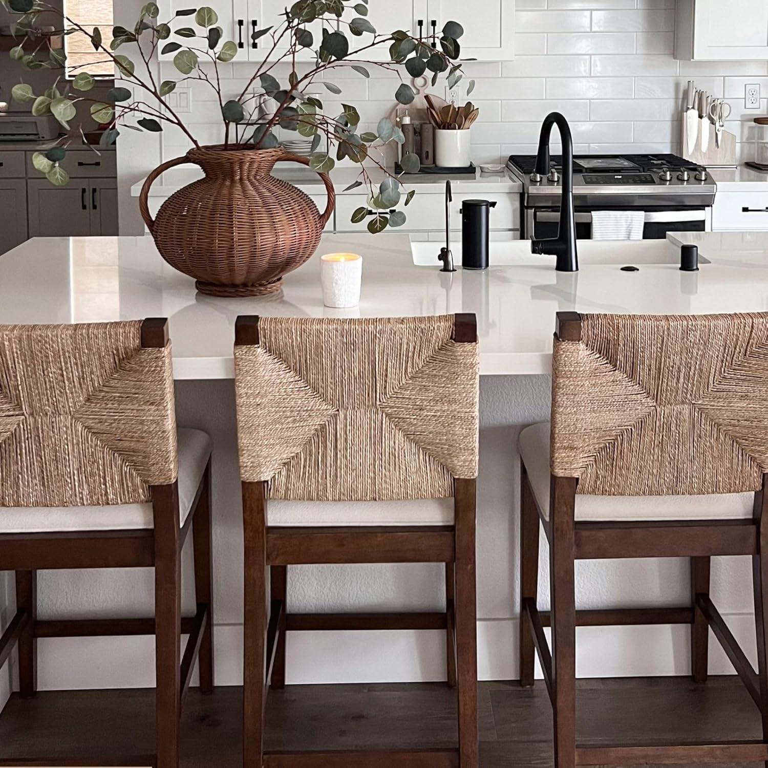 Nathan James Beacon Upholstered Counter Stool with Solid Wood Frame