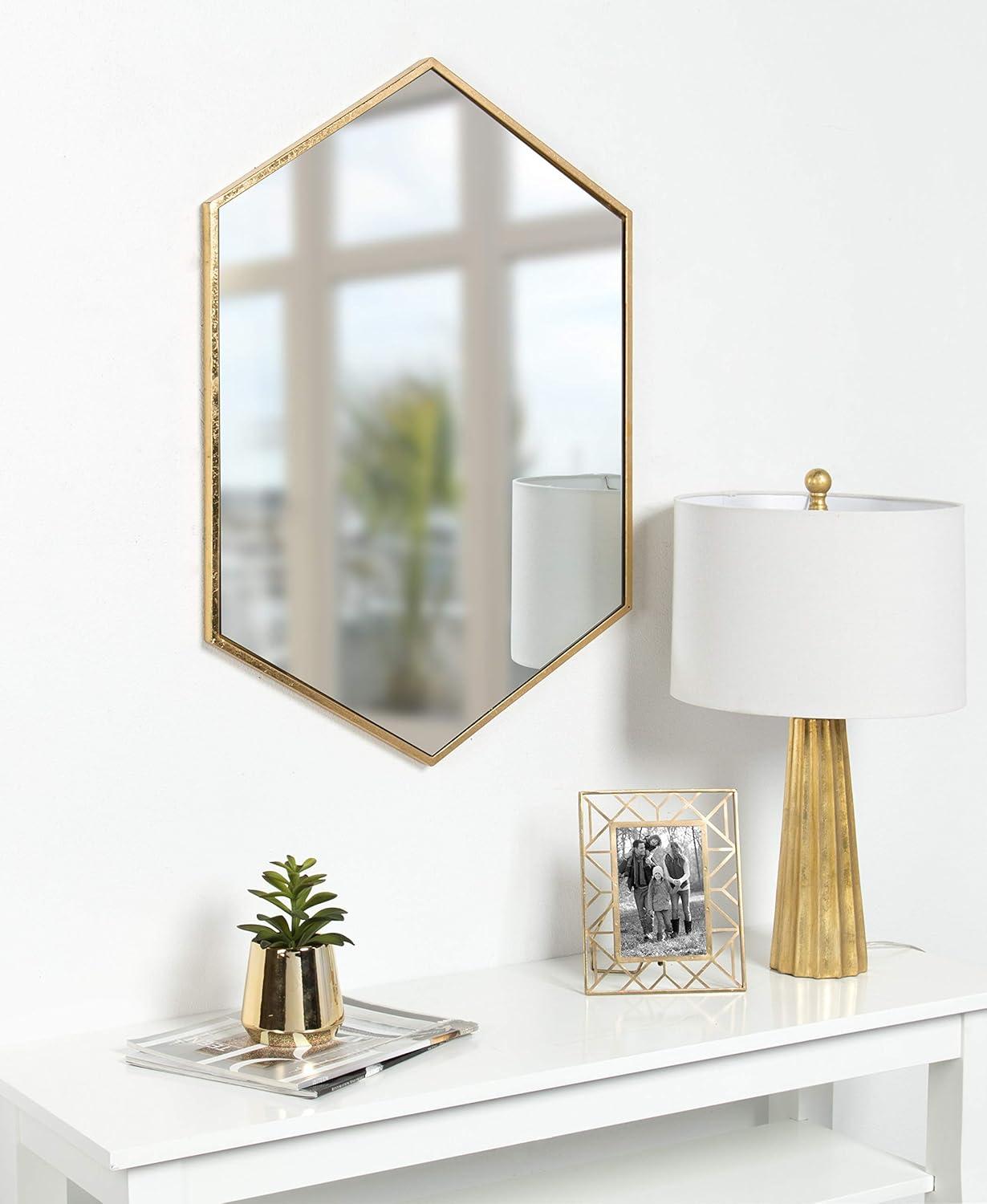 Antique Gold Hexagon 31" Metal Wall Mirror