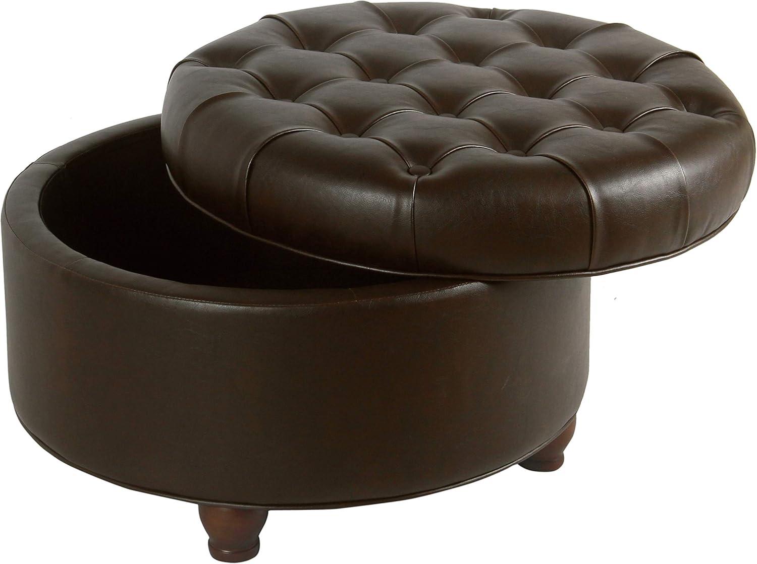 Large Tufted Round Storage Ottoman - HomePop