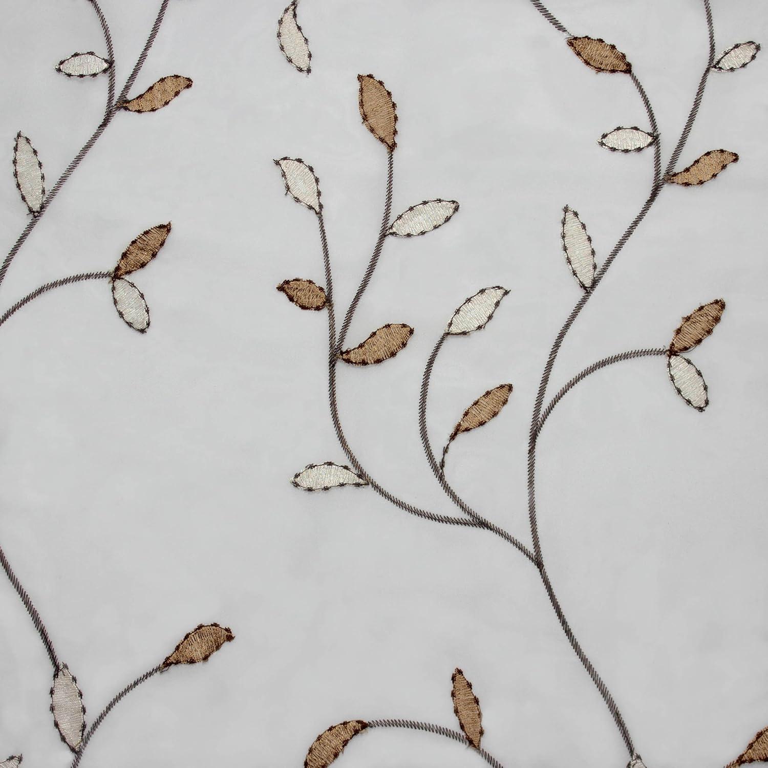 Grommet Curtain Panel, Embroidered Sheer Extra-Wide, Beige 54" x 84"
