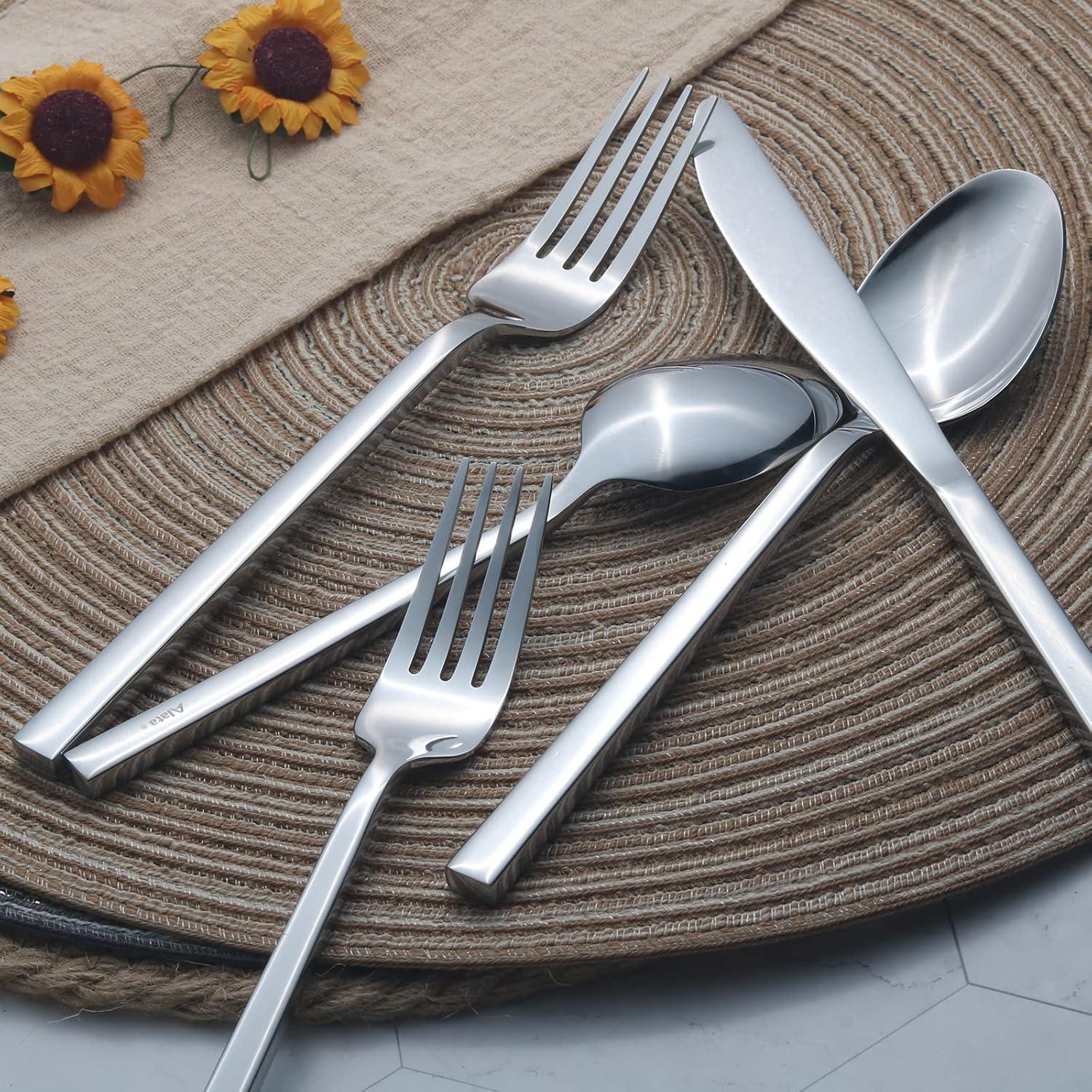 Cube 20-Piece Stainless Steel Flatware Set with Mirror Finish