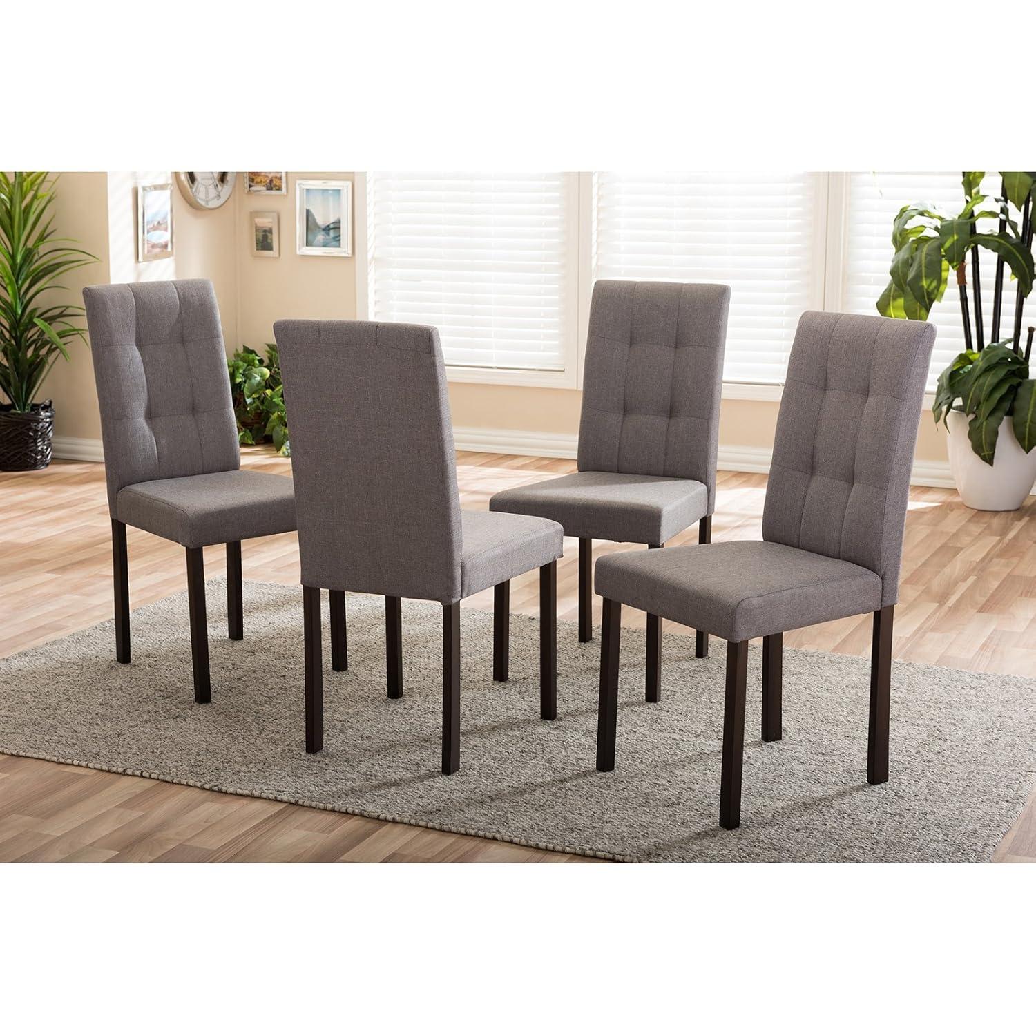 5pc Andrew Modern and Contemporary Fabric Upholstered Grid Tufting Dining Set Dark Brown/Gray - Baxton Studio: Solid Rubberwood, Wood Veneer