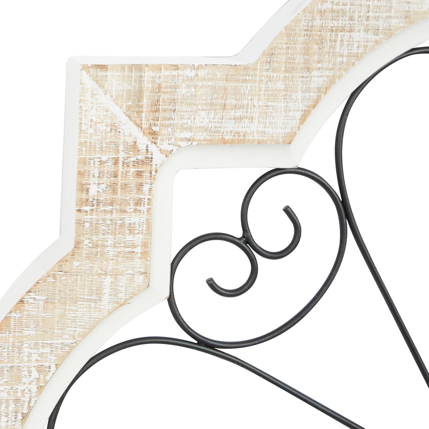 DecMode White Wooden Scroll Wall Decor with Metal Scroll Work