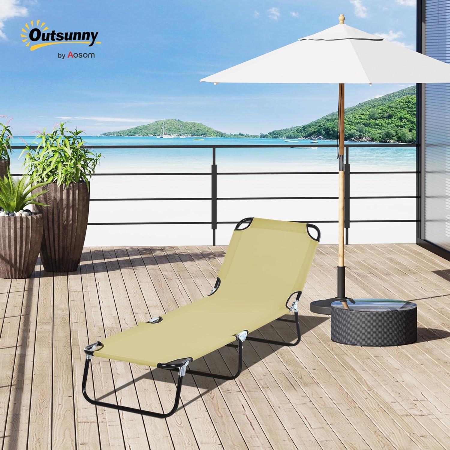 Outsunny Patio Chaise Lounge Chair, Layout Sun Tanning, Folding Sunbathing Beach Chair for Adults, Reclining Lay Down Lounger for Pool, Black