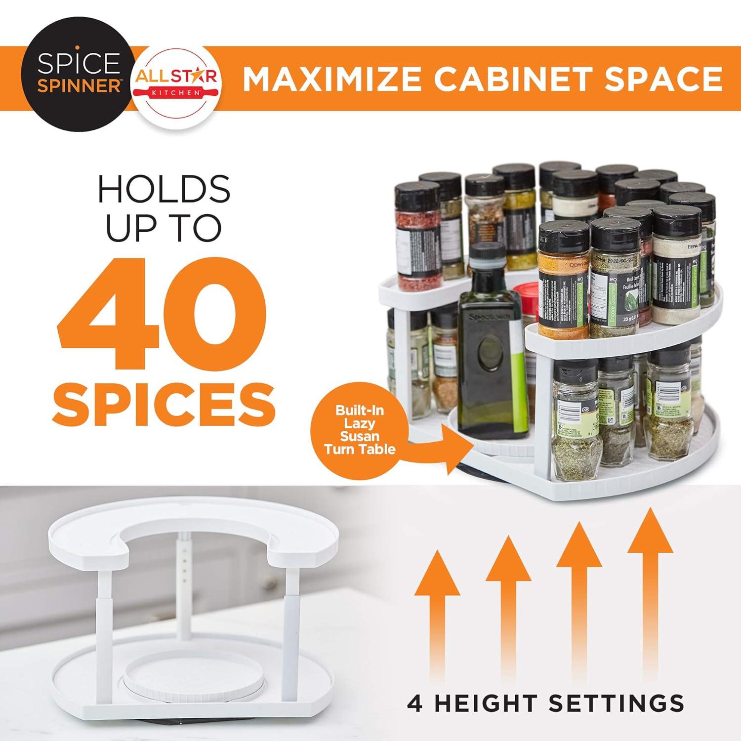 Two-Level White Plastic Revolving Spice Organizer