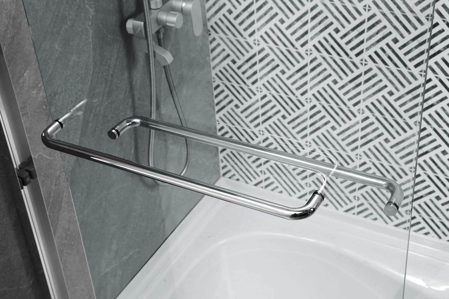 KUNMINGZHUHE Sliding Glass Tub Door 56-60 In. W X 57 In. H, Semi Frameless Double Bathtub Door, Certified Thick Clear Clear Tempered Glass, 304 Stainless Steel Handles. ZH2842-W2269P144318