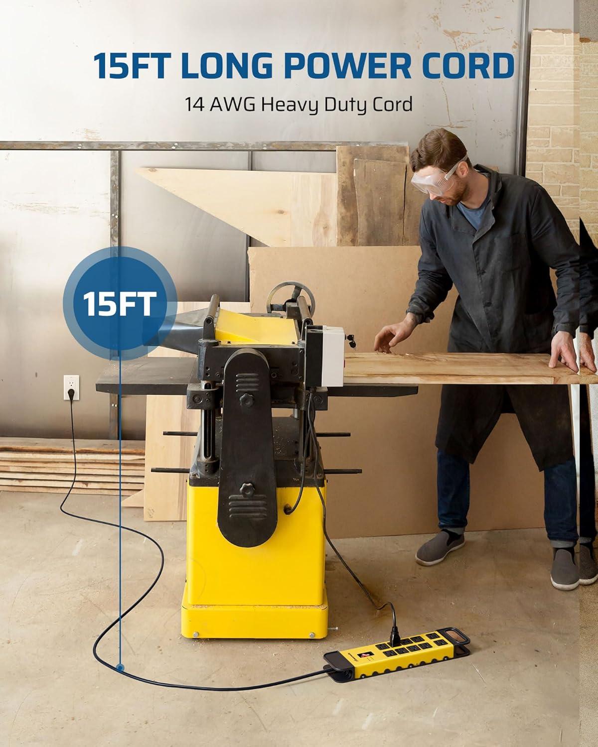 DEWENWILS 10 Outlets Heavy Duty Metal Surge Protector Power Strip with 15ft Long Cord, Flat Plug, 1440Joules