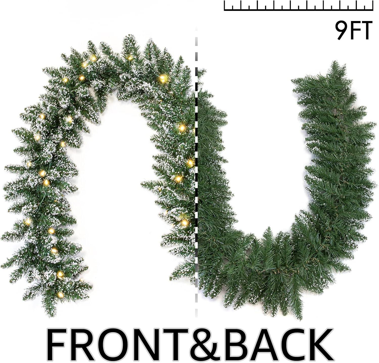 9-Foot Flocked Evergreen Christmas Garland with LED Lights